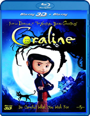 Los mundos de Coraline 3D + 2D carátula Blu-ray